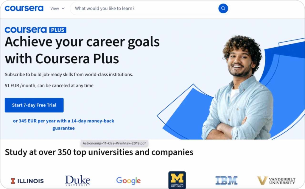 Coursera main page