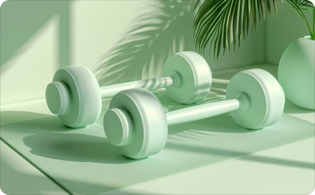 Green gym weights on green background