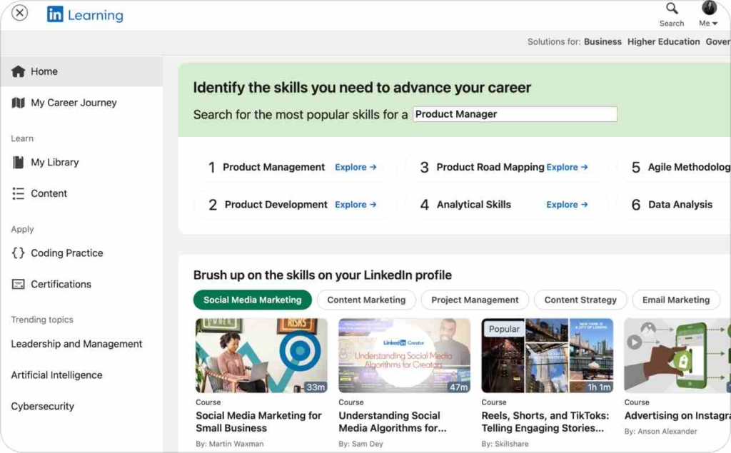 LinkedIn Leaning main page