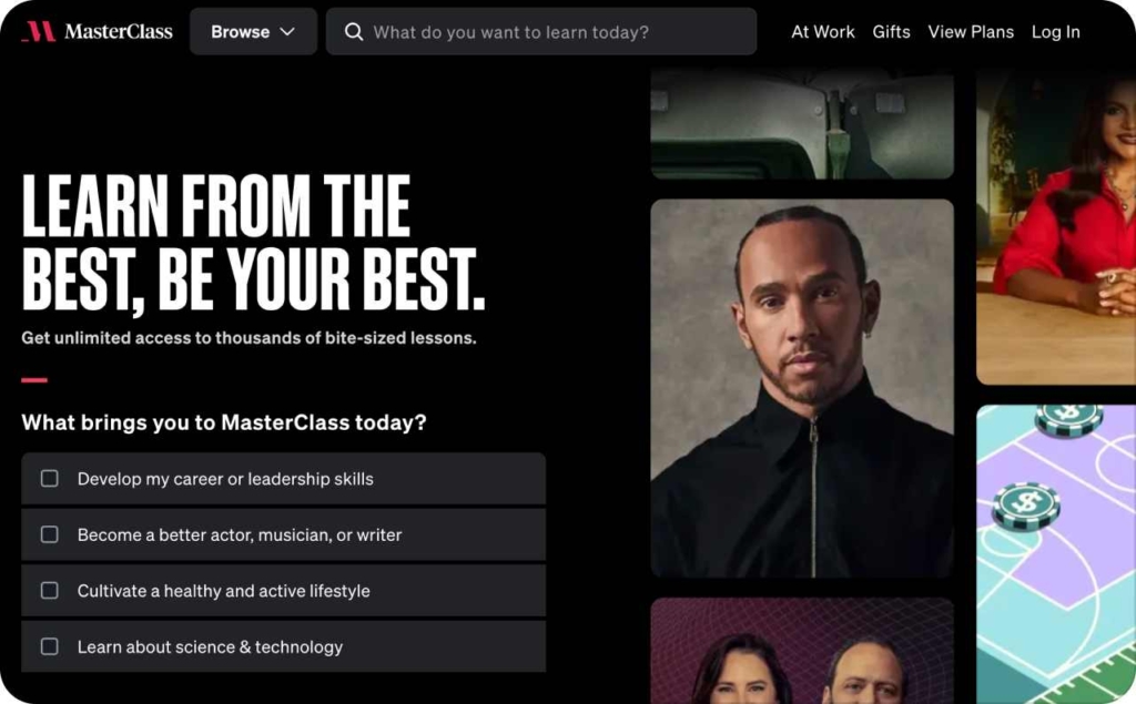 MasterClass main page