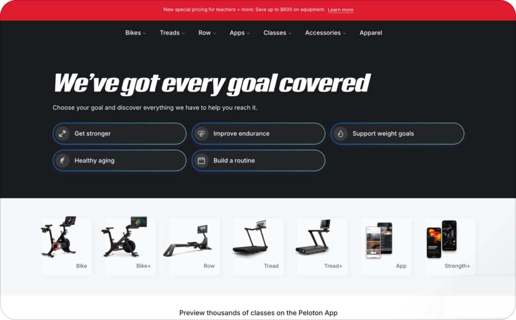 Peloton main page