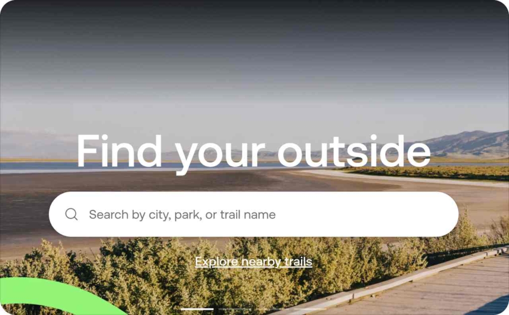 Landing page of AllTrails