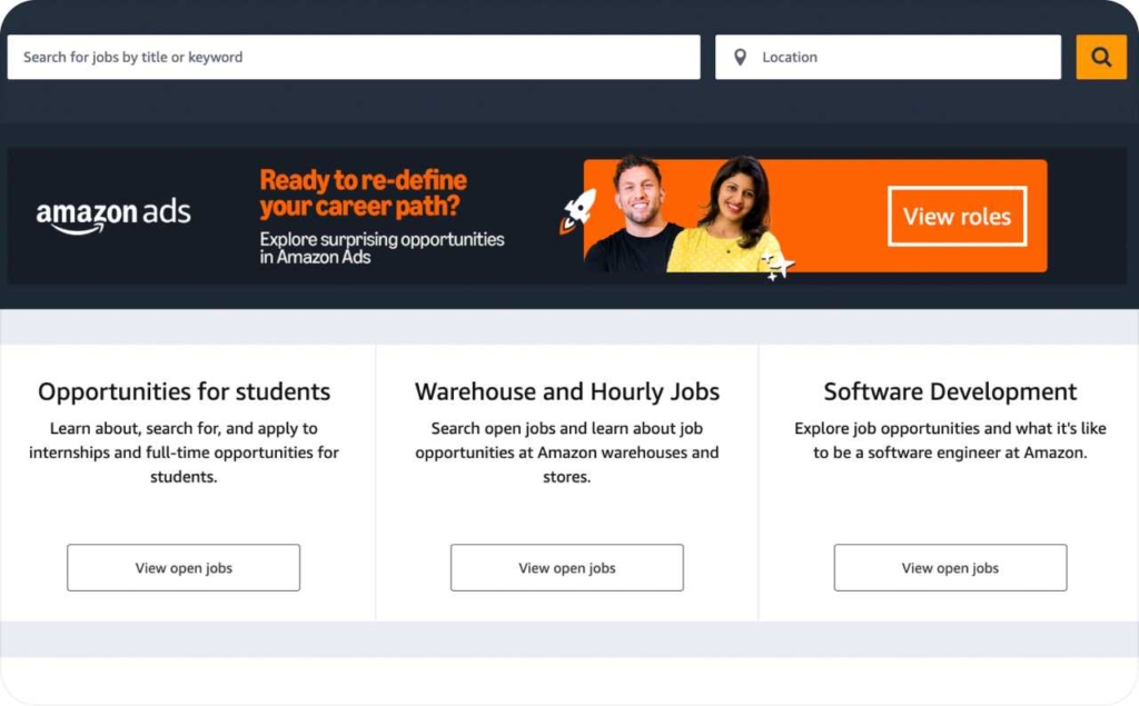 Amazon jobs landing page