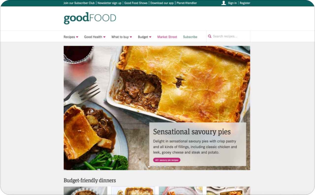 BBC Good Food landing page