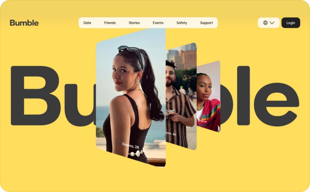 Landing page of Bumble