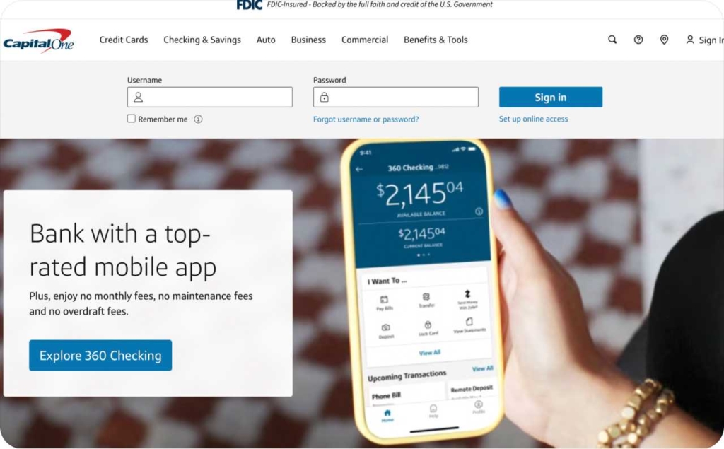Capital One landing page