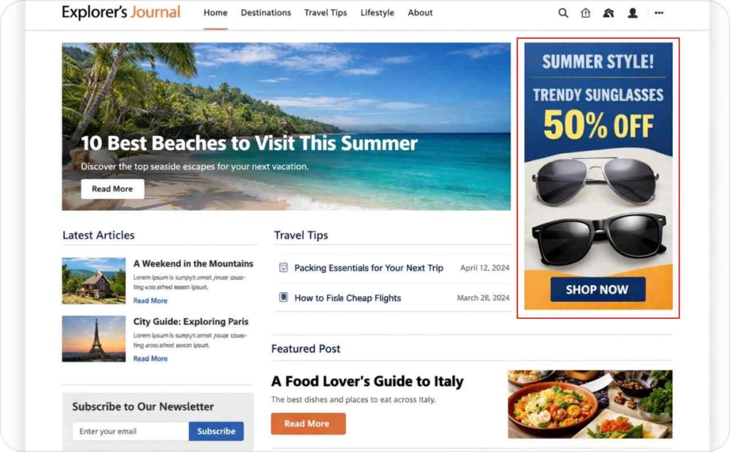 Display ad of sunglasses example