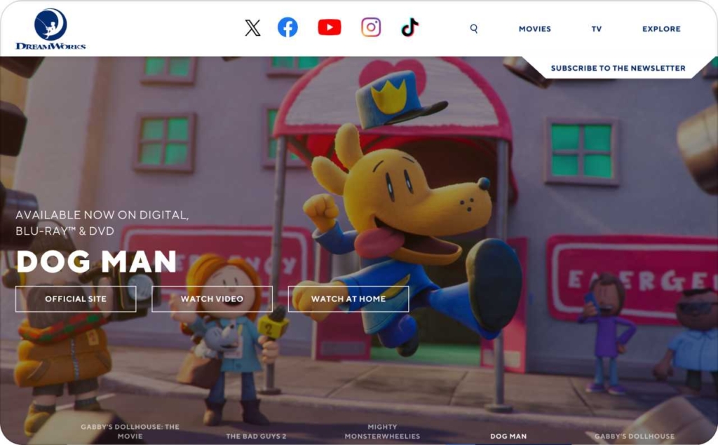 DreamWorks landing page