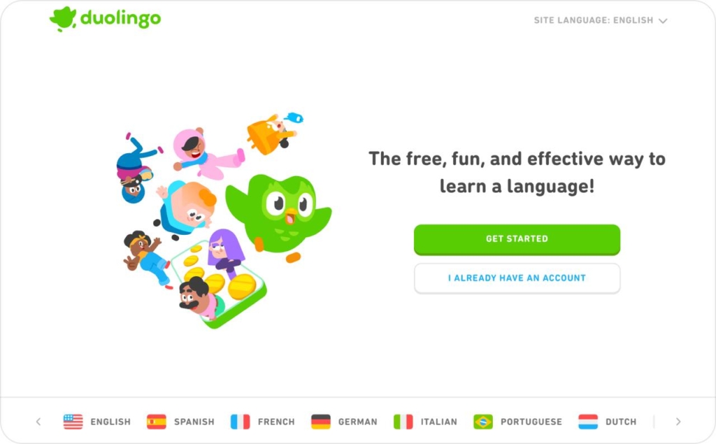 Landing page of Duolingo