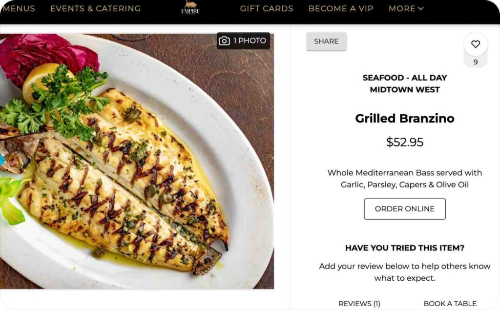 Empire Steak House Grilled Branzino