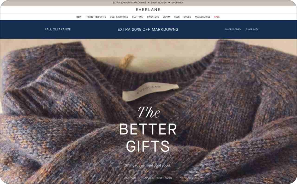Landing page of Everlane