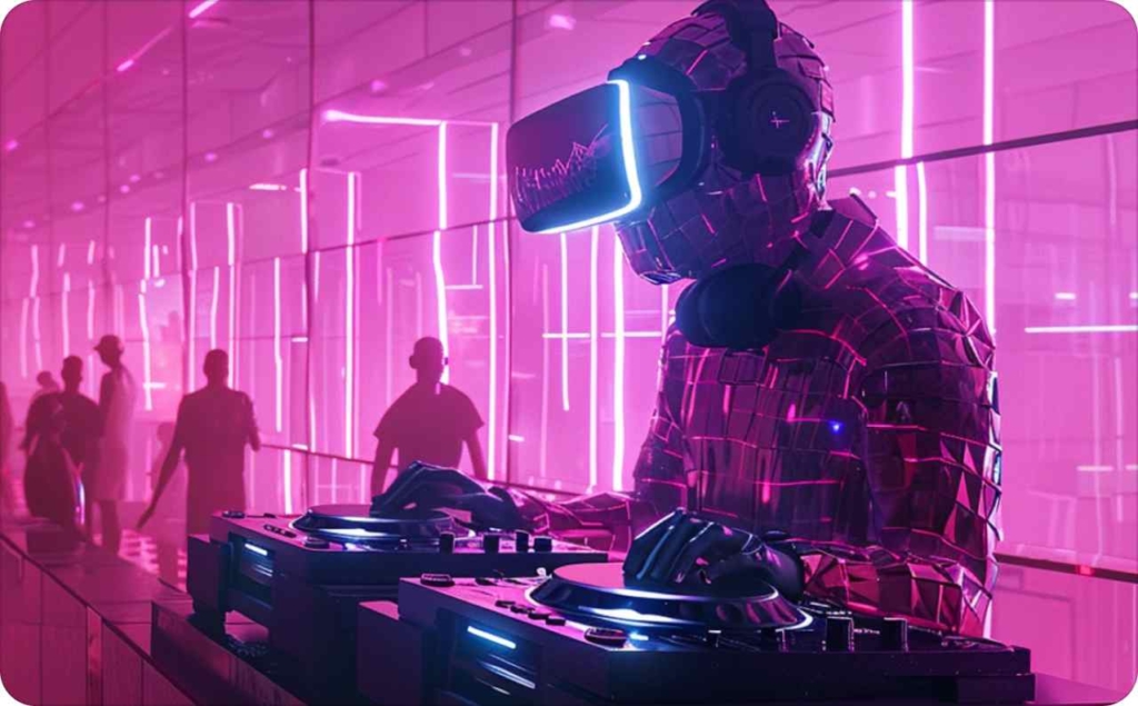 DG wearing VR glasses in club