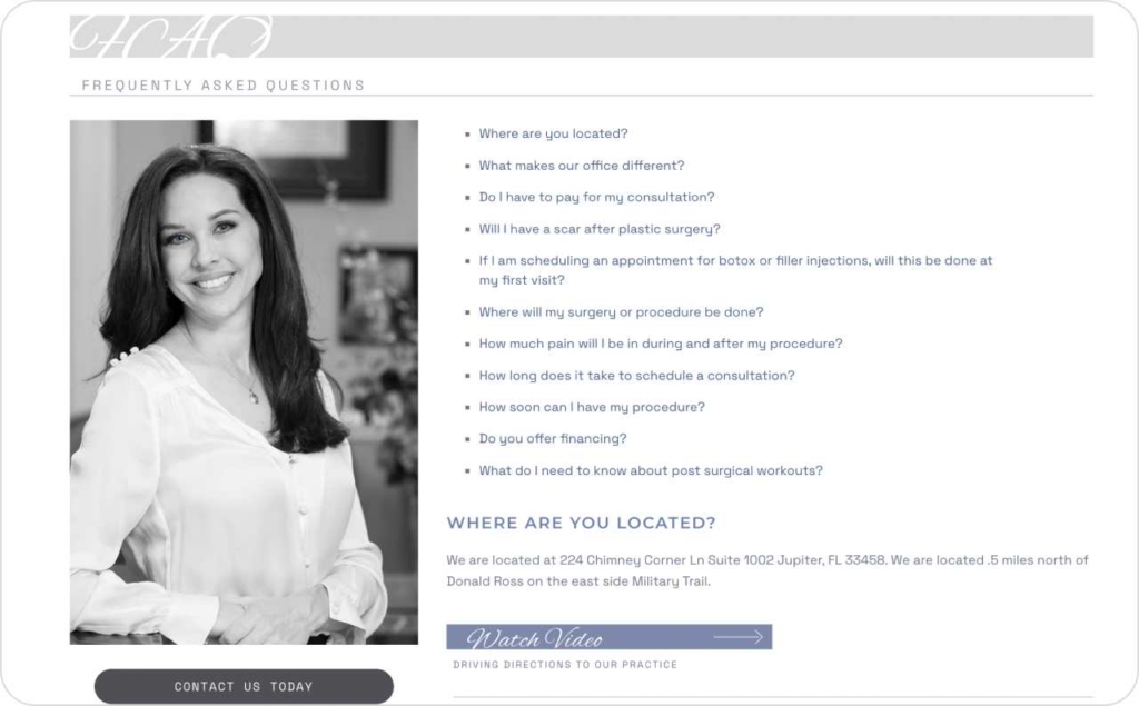 Dr Dana MD site, FAQ section