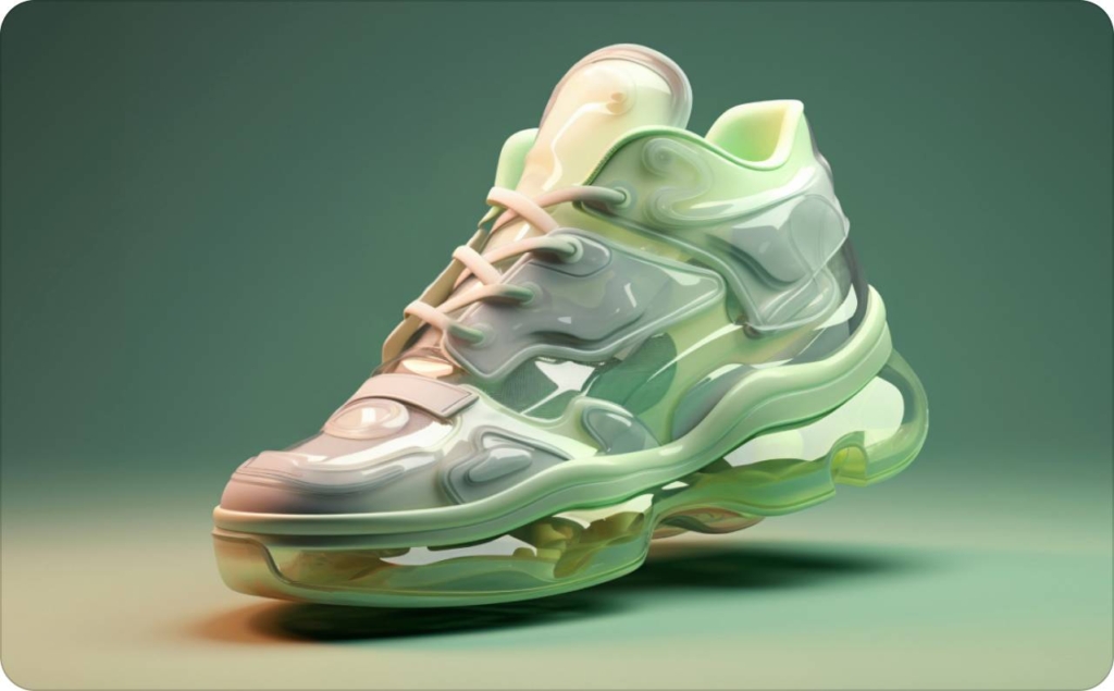 The digital image of the sneaker on the green background
