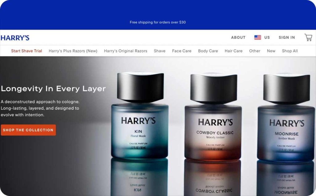 Harry's landing page