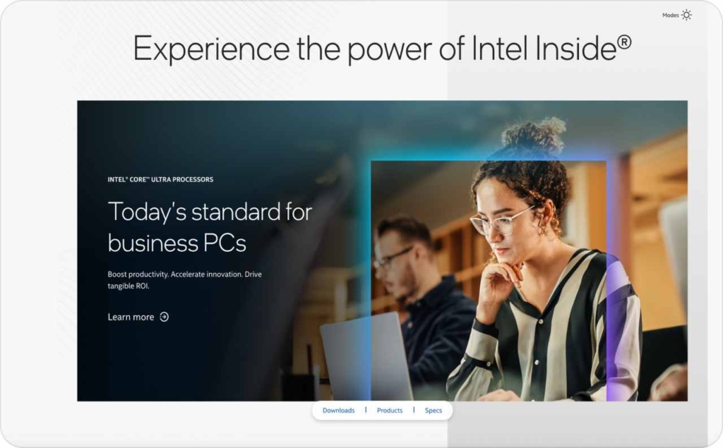 Intel landing page