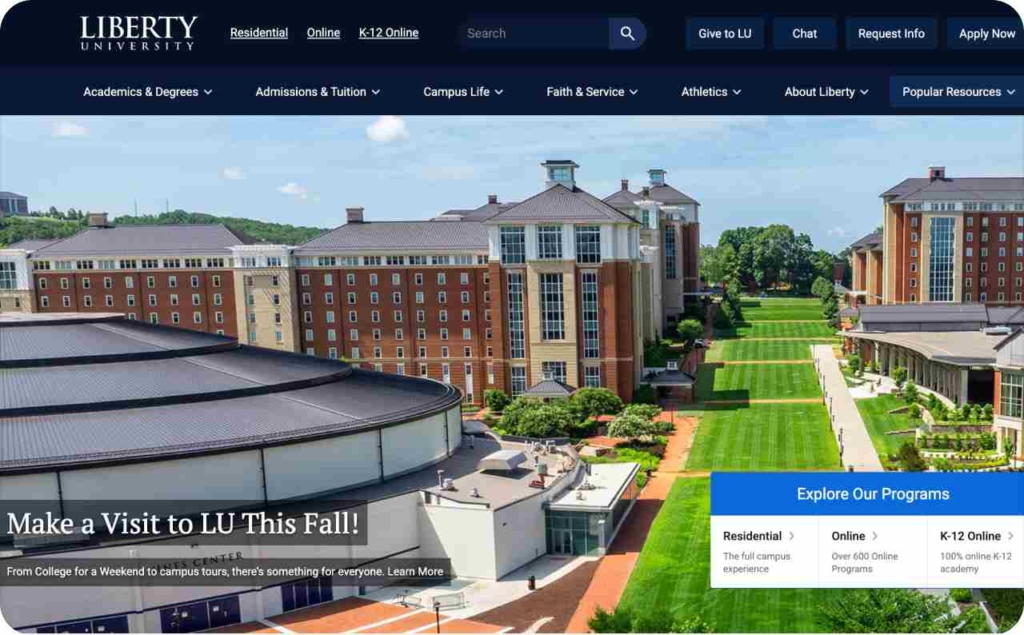 Liberty University landing page