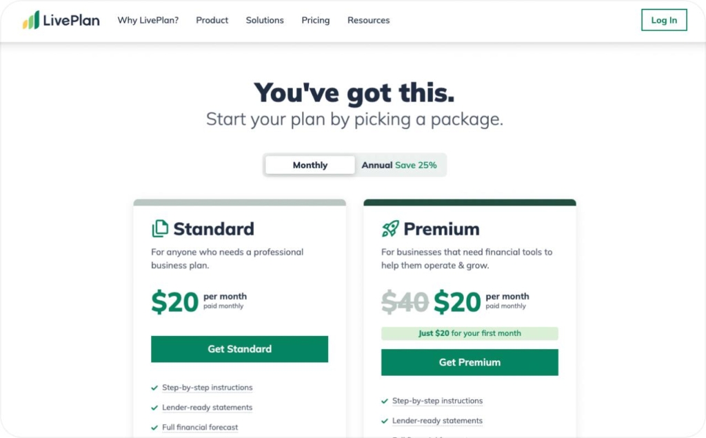 LivePlan pricing