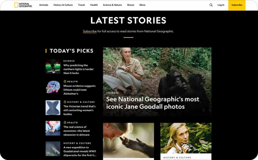 National Geographic landing page