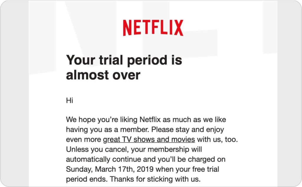 Netflix trial period mail