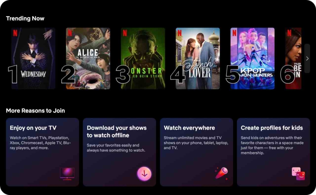 Netflix landing page