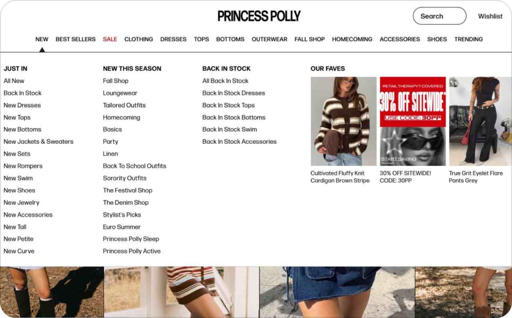 Princess Polly landing page