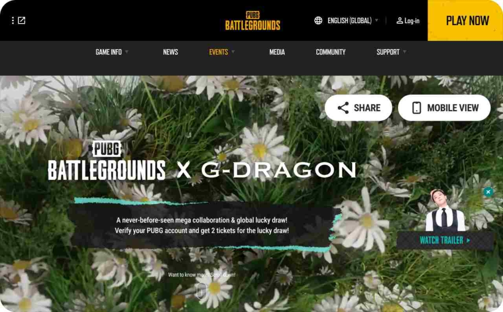 PUBG landing page