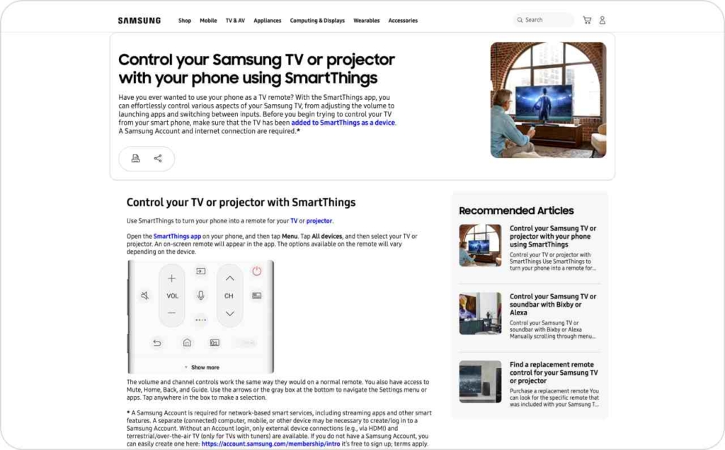 Samsung landing page