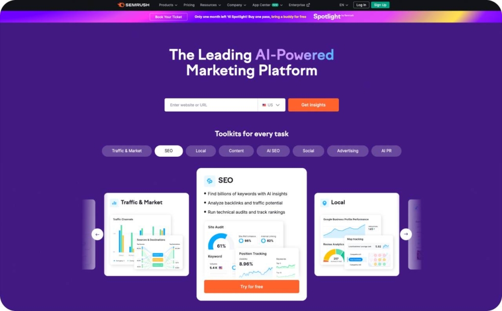 Semrush landing page
