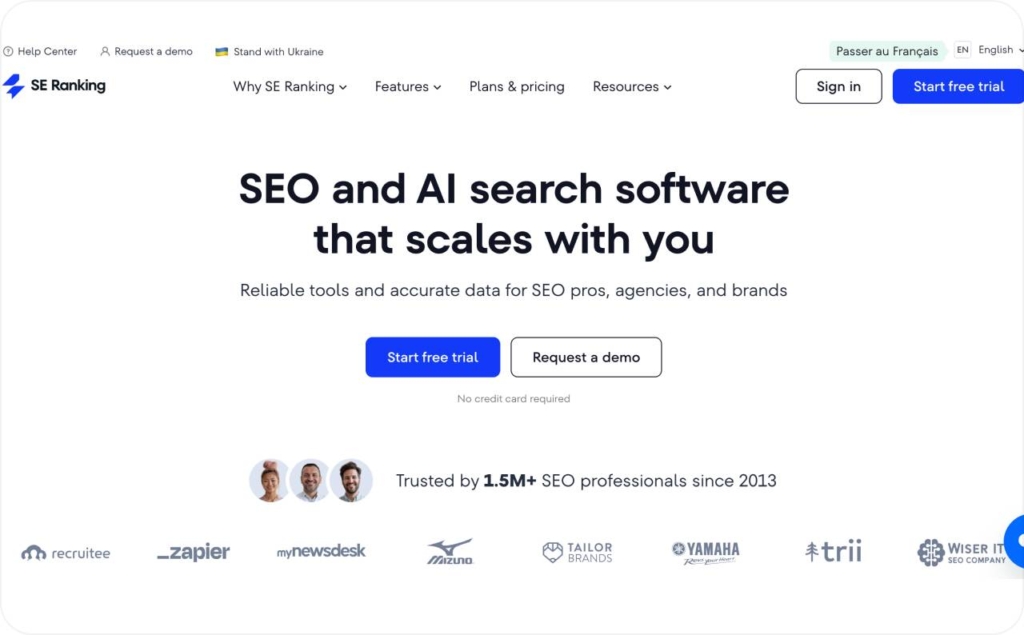 SE Ranking landing page