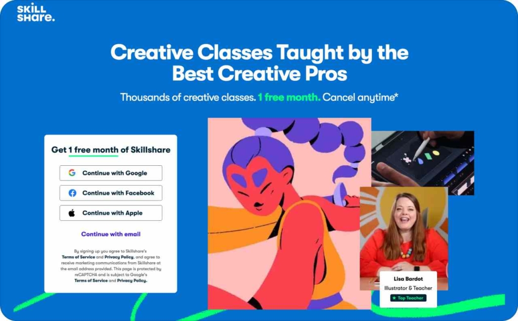 Landing page of Skillshare