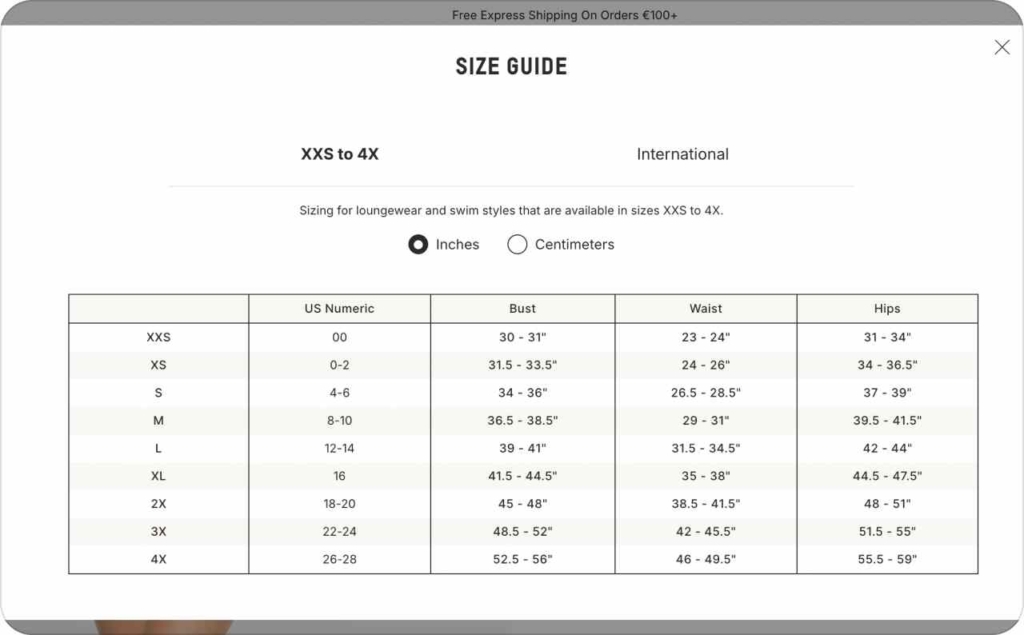 SKIMS size guide