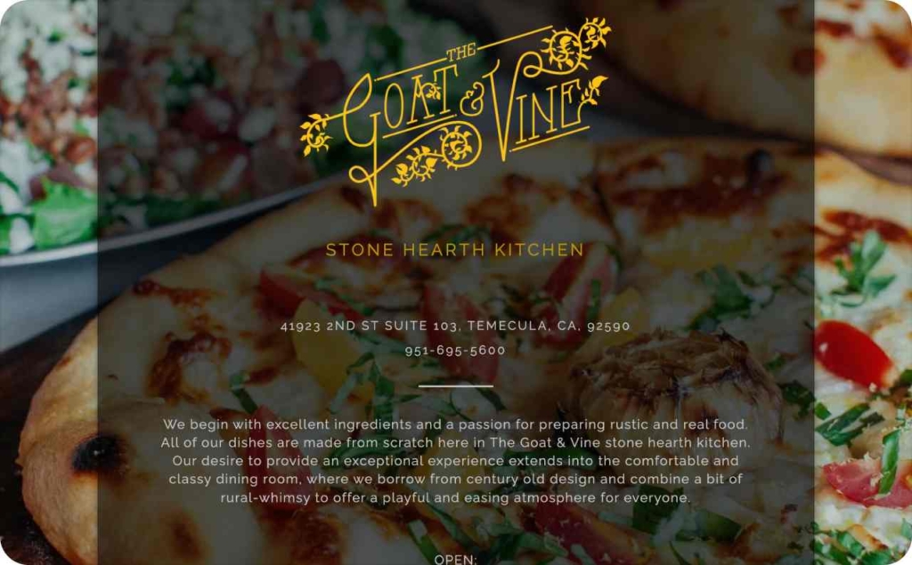 The Goat & Vine landing page