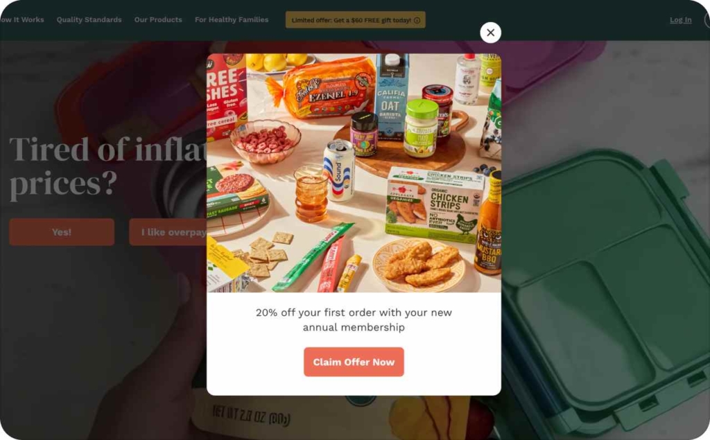Landing page of Thrive Market