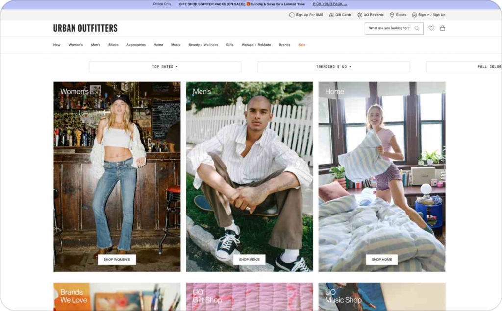 Urban Outfitters landing page