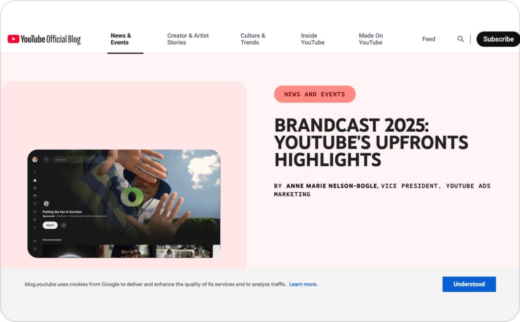 YouTube Brandcast 2025 landing page