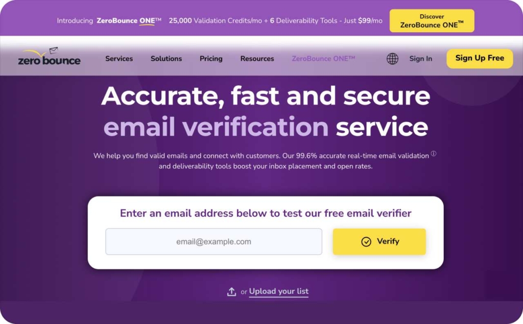 ZeroBounce landing page
