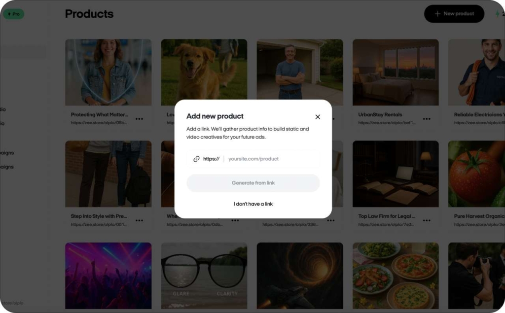 Zeely AI web studio portraying the step of adding knew product