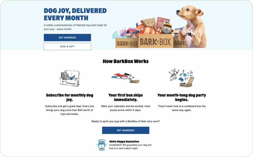 Barkbox landing page