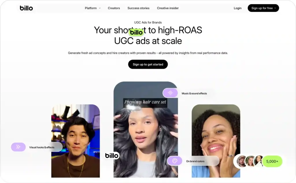 Billo landing page