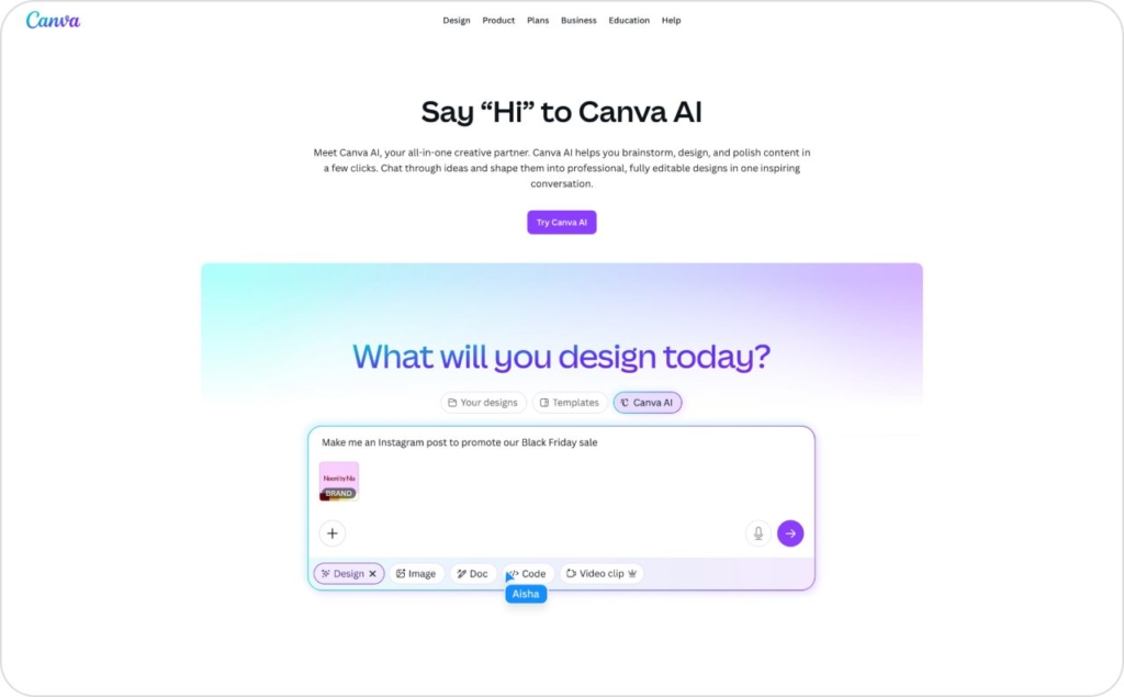 Canva landing page screenshot