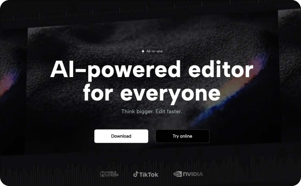 CapCut landing page screenshot
