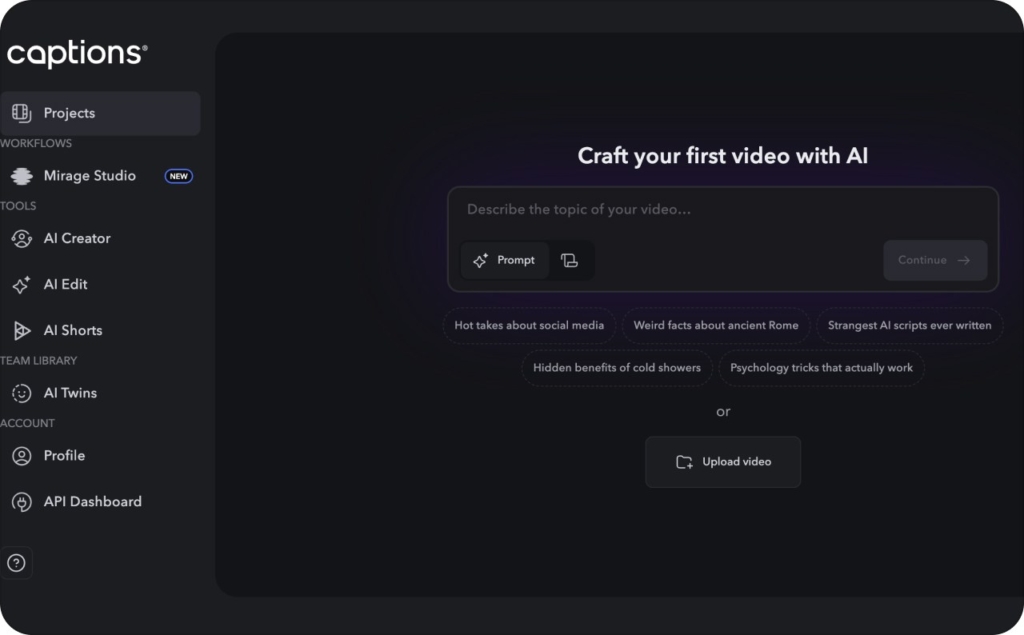 Captions landing page screenshot