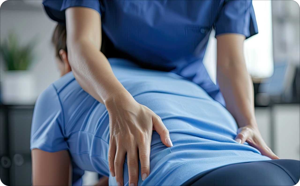 A chiropractor performing a hands-on back adjustment on a patient in a clinic, illustrating the type of visuals often used in chiropractor ads.