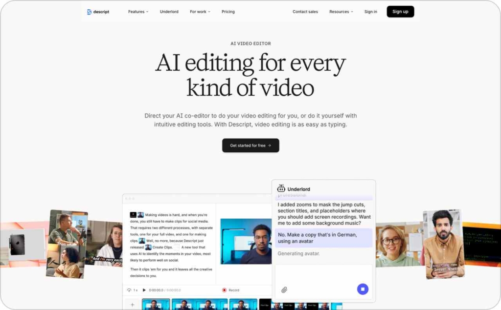 Descript landing page screenshot