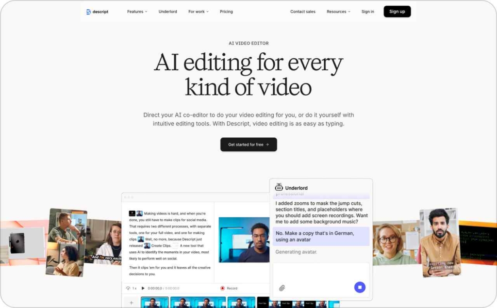 Descript landing page screenshot