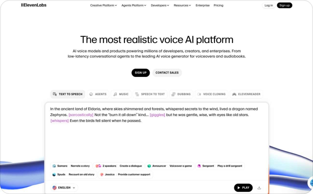 ElevenLabs landing page screenshot