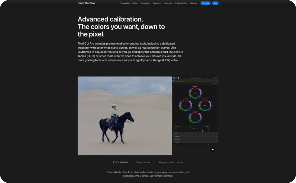 Final Cut Pro landing page screenshot 