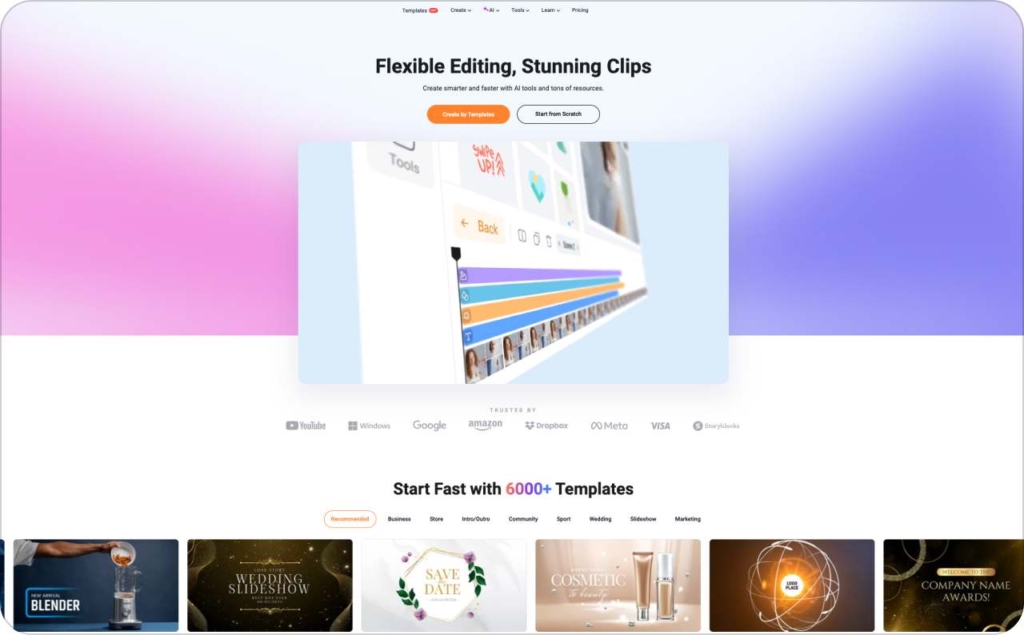 FlexClip landing page screenshot 