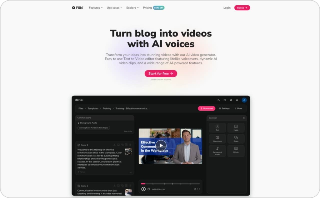 Fliki landing page screenshot